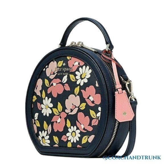 KATE SPADE Traveler Canteen Crossbody Bag Navy Blue Leather Multi Floral NWT - Picture 5 of 9